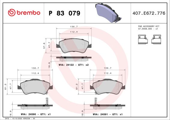 A.B.S. P 83 079 BREMBO Bremsbelagsatz, Scheibenbremse